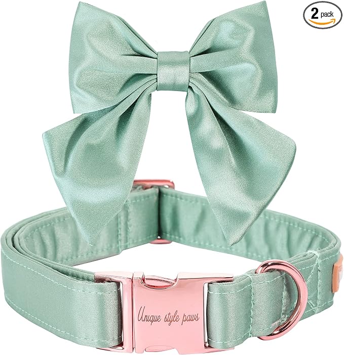 Unique style paws Silk Green Color Dog Collar Adjustable Durable Dog Collar with Bow Wedding Bowtie Collar for Small Puppy and Cats