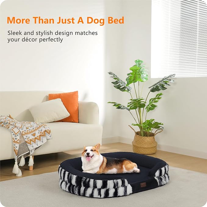Dwanton Orthopedic Dog Bed for Medium Dogs with Gel Memory Foam, Waterproof Dog Sofa, Washable Pet Bed with Four Sided Bolster Cushion, Removable Cover & Non-Slip Bottom, 36", Tie-dye Grey