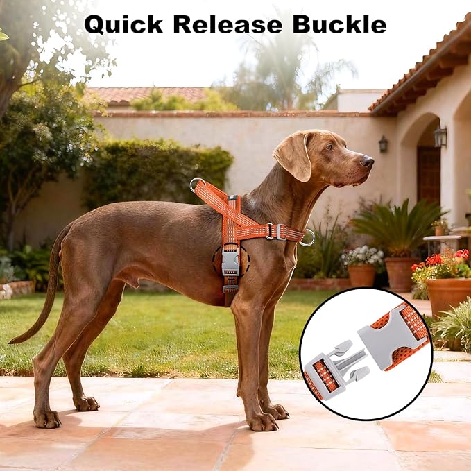 No Pull Dog Harness with Handle, Adjustable Soft Mesh Padded Reflective Walking Harness with Front Clip for Small Medium Large Dogs – Quick Fit No Escape for Training and Hiking (Orange, XS)