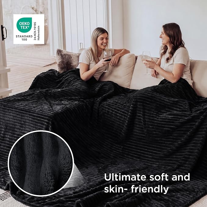 Bedsure GentleSoft Large Fleece Blanket for Bed - Cozy Soft Throw Blankets for Women, Cute Large Throws for Girls, Black, 120x120 Inches