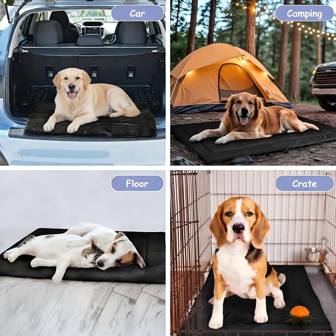 Kritter Planet Waterproof Foldable Dog Bed Pad for Camping & Travel, Portable Roll-Up Dog Bed Car Seat Pet Cushion Mat with Handles for Medium & Large Dogs, Indoor & Outdoor Use