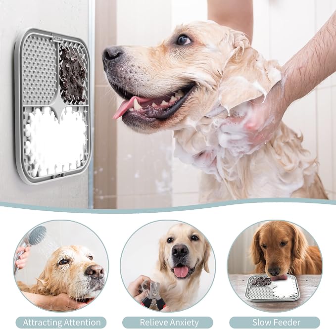 Coomazy Lick Mat for Dog and Cat, Slow Feeder & Non-Slip Design, Boredom and Anxiety Reducer, Suitable for Food, Treats, Yogurt, Peanut Butter and Liver Paste, Non-Toxic, 2-Packs