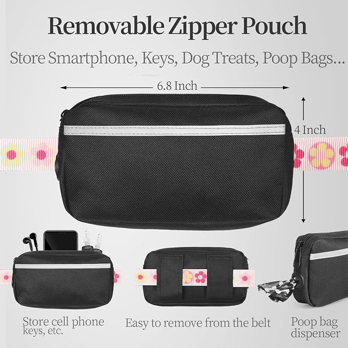 iYoShop Hands Free Dog Leash with Zipper Pouch, Dual Padded Handles and Durable Bungee for Walking, Jogging and Running Your Dog (Colorful Small Flower, Large)