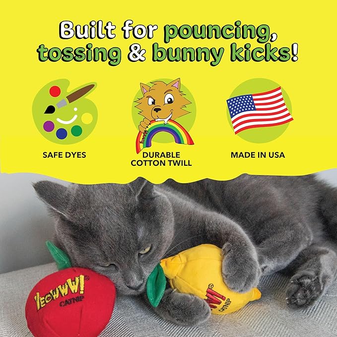 Yeowww! Catnip Apple Cat Toy - 4 in toy for cats with Crinkly Leaf, 100% Stuffed with Premium Organically Grown Catnip, Made in USA