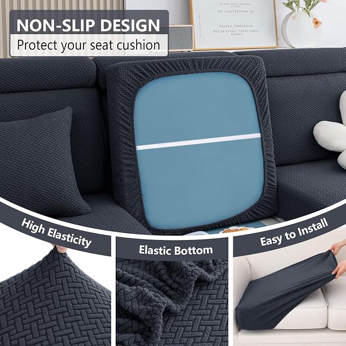 hyha Waterproof Couch Cushion Covers, Wear Resistant Couch Cover, Anti Slip Sofa Slipcovers Washable, Soft Thick Jacquard Furniture Protector for Pets Dog (1 Piece for Backrest M, Dark Grey)