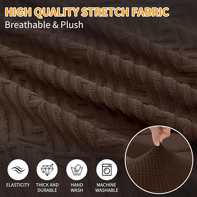 XINEAGE Couch Cushion Covers Seat Cushion Cover Thick Stretch Sofa Slipcovers 2 Piece Individual Couch Covers with Elastic Bottom(2 Seat Cushion/Backrest,Coffee)