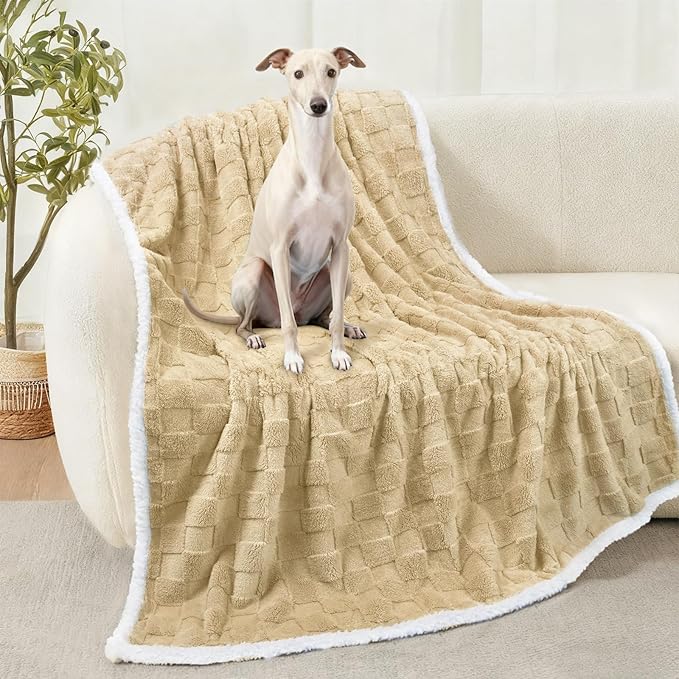Luciphia Waterproof Dog Blanket, Emotional Support Leakproof Large Pet Blanket for Couch Sofa Bed Protector, Washable Soft Sherpa Fleece with 3D Jacquard, Cozy Calming Reversible, Yellow, 65"x57"