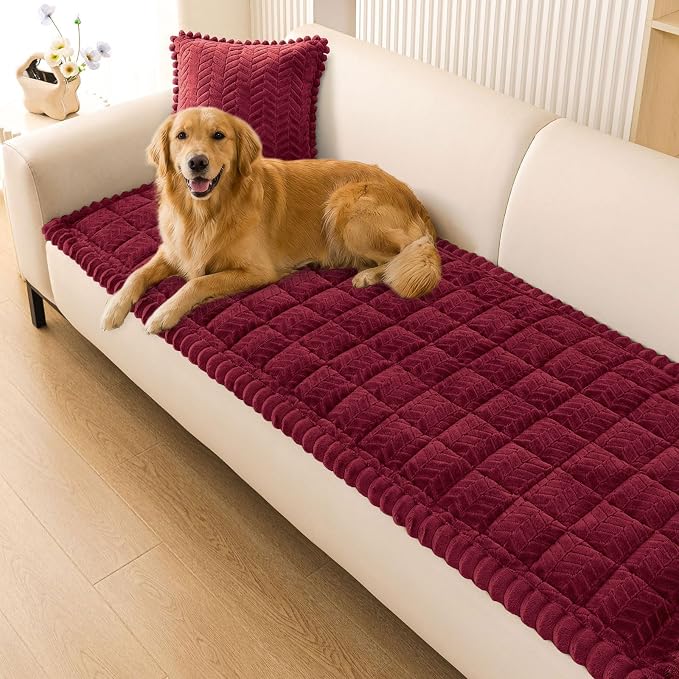 Smiry Couch Cover for Dogs, Non Slip Fuzzy Pet Sofa Covers Washable for 2-3 Cushion Couch, Soft Thick Furniture Protector for Cats Dogs, Against Fur, Dirt, Scratch Resistant (Red, 35.4"x63")