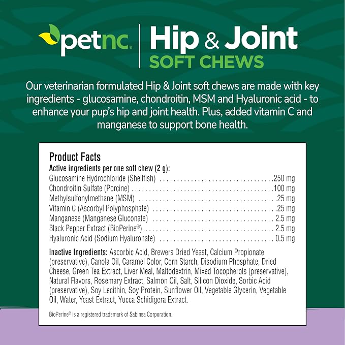 Petnc Hip & Joint Health Supplement for Dogs (90 Chews), Glucosamine Chondroitin MSM Dog Chews with Hyaluronic Acid, Liver Flavored Bone & Joint Support Supplement, For All Breeds