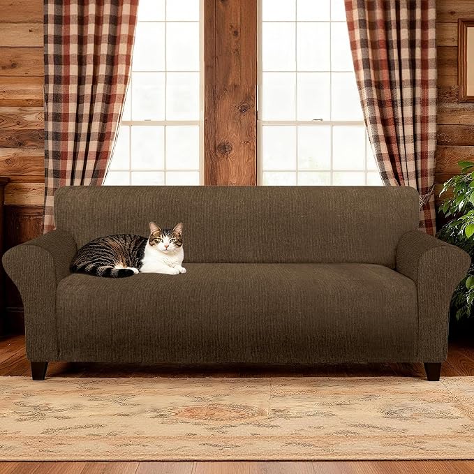 Waterproof Couch Cover, Stretch Non-Slip Oversized Sofa Slipcover with Elastic Bottom Stay-in-Place - Leakproof Furniture Protector for Kids & Pets - Washable (Oversized Sofa, Chocolate)
