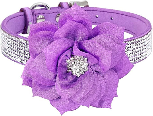 Rhinestone Dog Collar, Cute Dazzling Sparkling Soft Suede Leather Dog Cat Rhinestone Collar Crystal Diamond Pet Dog Puppy Collar (Purple5, XS)