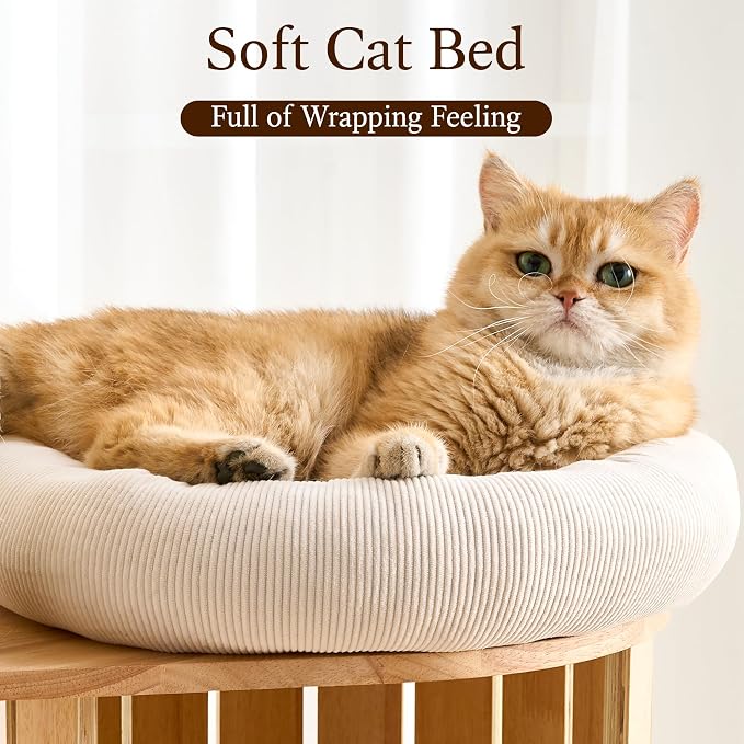 HITTITE Solid Wood Cat Tree Tower with Scratching Post, 70 Inches Tall Cat Towers with Hammock and Condo, Modern Cat Tower with Removable Top Bed for Indoor Cats.