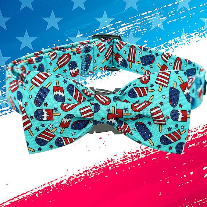 Elegant little tail Independence Dog Collar, Holiday Pet Collars with Bow Durable Patriotic Pet Collars Adjustable Dog Collar for Large Dogs