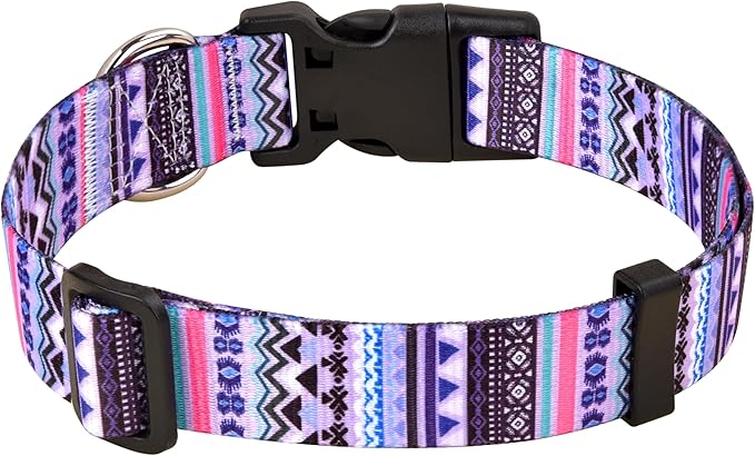 Mihqy Dog Collar with Bohemia Floral Tribal Geometric Patterns - Soft Ethnic Style Collar Adjustable for Small Medium Large Dogs(Purple Bohemia,S)