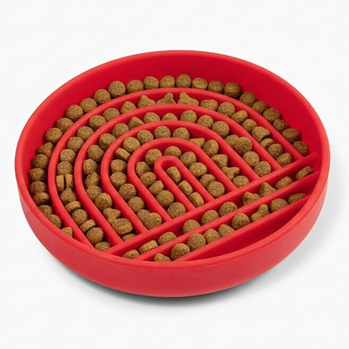 Should We Go? Slow Feeder Dog Bowls - Medium Size Silicone Slow Eating Dog Bowl for Puppies & Dogs with Suction Cup -Dishwasher-Safe, Lick Mat Design, Reduces Gulping,for All Breeds,7.5”x1.5”- Cherry