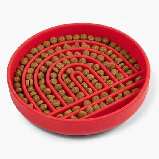 Should We Go? Slow Feeder Dog Bowls - Medium Size Silicone Slow Eating Dog Bowl for Puppies & Dogs with Suction Cup -Dishwasher-Safe, Lick Mat Design, Reduces Gulping,for All Breeds,7.5”x1.5”- Cherry