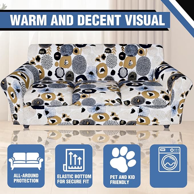 4 Piece Couch Cover Sofa Covers for 3 Cushion Couch Sofa,Stretch Furniture Protector Slipcover for Dogs with Individual Couch Cushion Covers,Washable Sofa Covers for Living Room