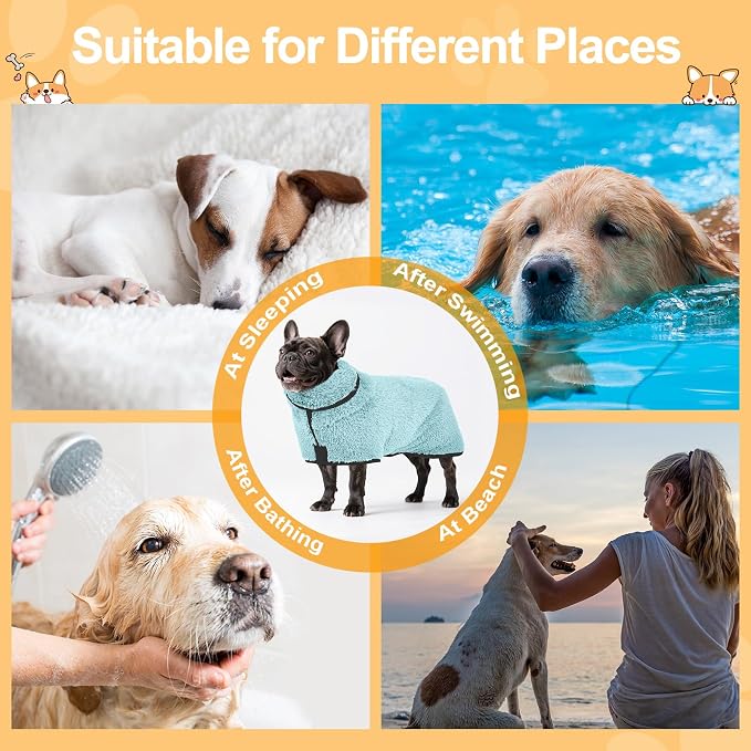 Bienbee Dog Bathrobe, Quick Drying Super Absorbent Pet Robes for Small Medium Large Dogs, Drying Coat for After Bath & Swim, Warm & Cozy Dogs Towels, Dog Puppy Bath Supplies, Light Green M
