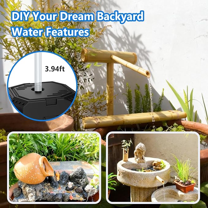 NFESOLAR 4W Solar Fountain Pump for Bird Bath, Solar Powered Water Fountain with Filter Box, Ceramic Ball Filtration, 5 Nozzles, 3.94FT PVC Tubing for Birdbath, Garden, Small Pond & DIY Water Features