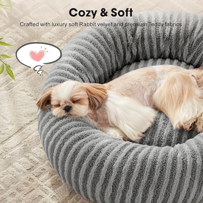 MIXJOY Dog Bed Medium Size Dogs, Washable Medium Dogs Bed with Removable Cover, Cozy Donut Dog Ded Fluffy Plush Faux Fur Pet Bed with Anti-Slip Bottom, 30"x30"x8", Grey