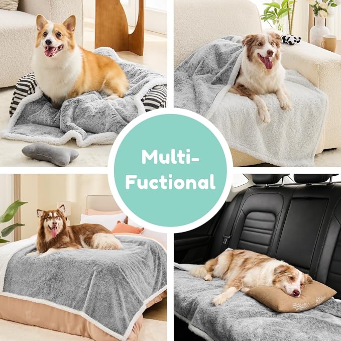 ChiXnuggle Waterproof Dog Blankets for Medium Dogs Washable, Reversible Faux Fur & Sherpa Pet Blanket, Soft Pet Throw for Couch Bed Protection, 30"x40", Light Grey