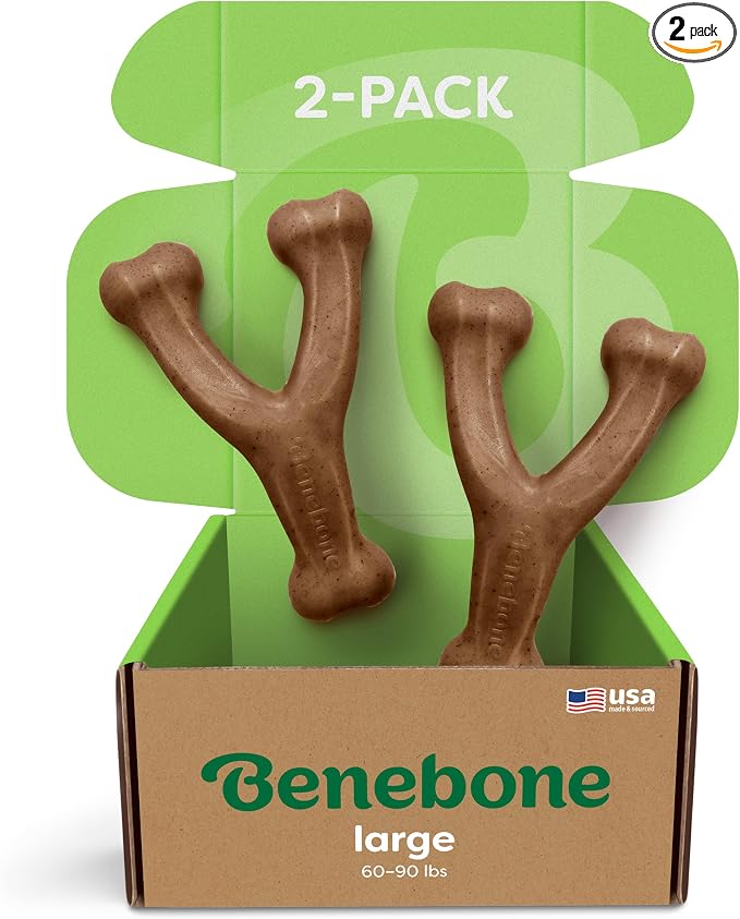 Benebone 2-Pack Wishbone Durable Dog Chew Toy for Aggressive Chewers, Real Bacon Made in USA, Small