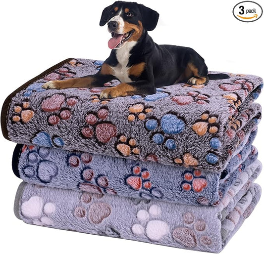 Dono 1 Pack 3 Dog Blankets, Soft Fluffy Fleece Pet Blanket Warm Sleep Mat Paw Print Design Puppy Kitten Throw Blankets Doggy Blanket for Dogs