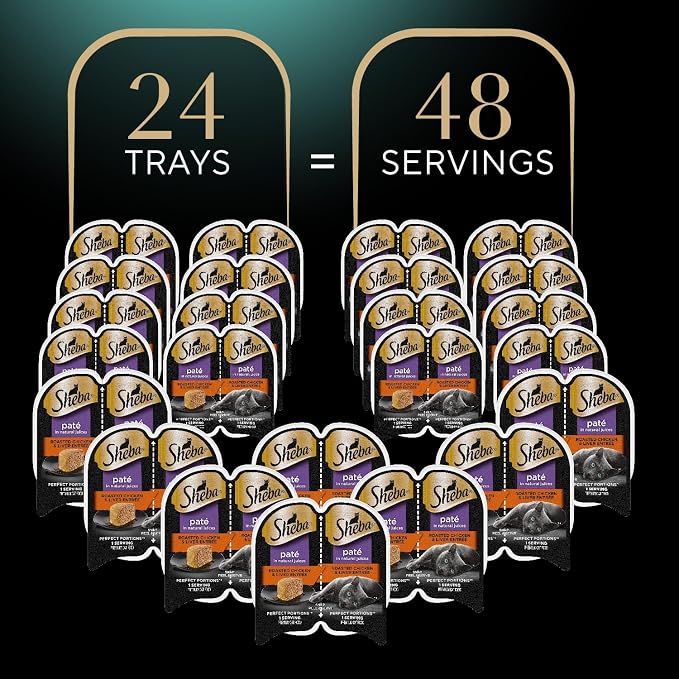 Sheba Perfect Portions Wet Cat Food Pate Roasted Chicken & Liver Entree, 2.6 oz. Twin-Pack Trays, Cat Food Wet Recipe (24 Count, 48 Servings)