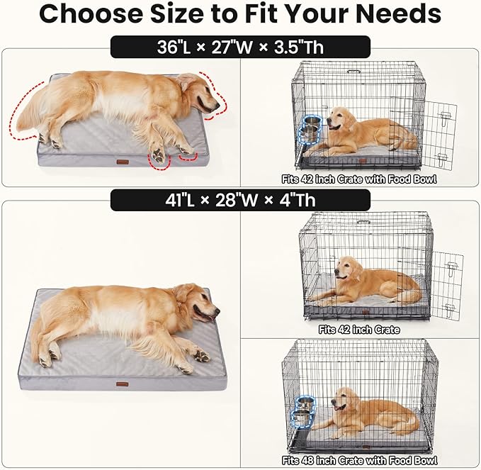 OhGeni Orthopedic Waterproof Dog Bed for Extra Large Dogs, Machine-Washable Removable Cover in Easy-Clean Fabric, Reversible Memory Foam & Easy-Carry Handle, Suitable for Crate, 41 inch (Gray)