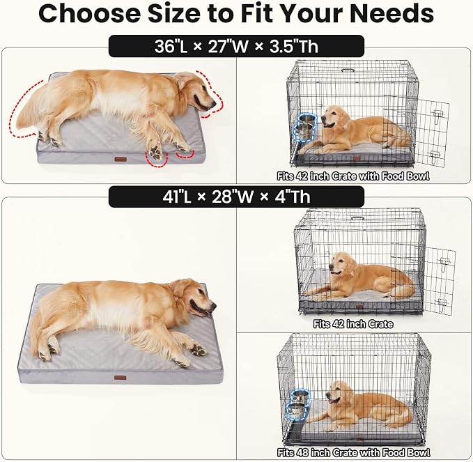 OhGeni Orthopedic Waterproof Dog Bed for Large Dogs, Machine-Washable Removable Cover in Easy-Clean Fabric, Reversible Memory Foam & Easy-Carry Handle, Suitable for Crate, 41 inch (Green)