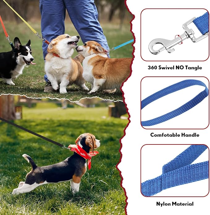 Hillban 12 Pcs Nylon Puppy Training Leash Bulk 5ft Dog Leash for House Line 12 Colors Puppy Line Traction Rope for Small Medium Dog Training, Play, Camping, or Backyard(Modern Colors)