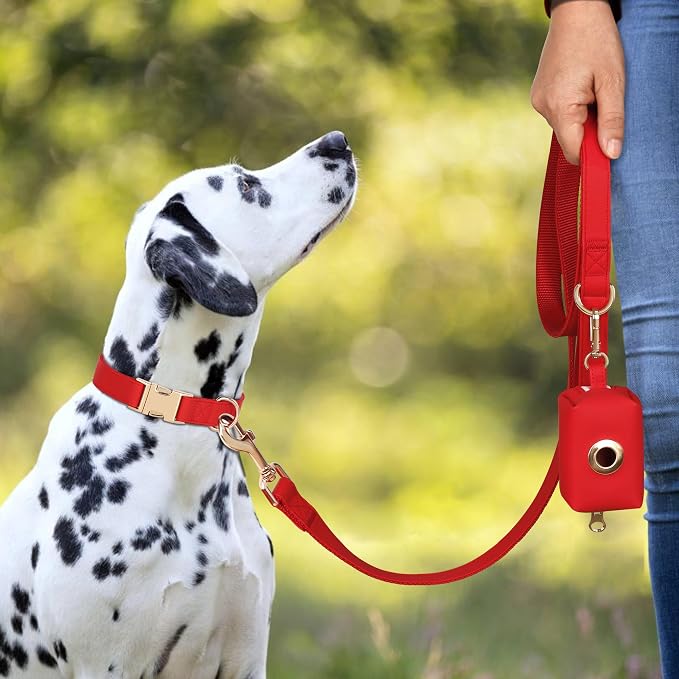 PET ARTIST Soft PU Leather Dog Collar, Bright & Classic Red Dog Collar with Quick Release Rose Metal Buckle, Adjustable Nylon Padded Durable Pet Collars for Large Dogs Girl, Neck Fit 16-27"