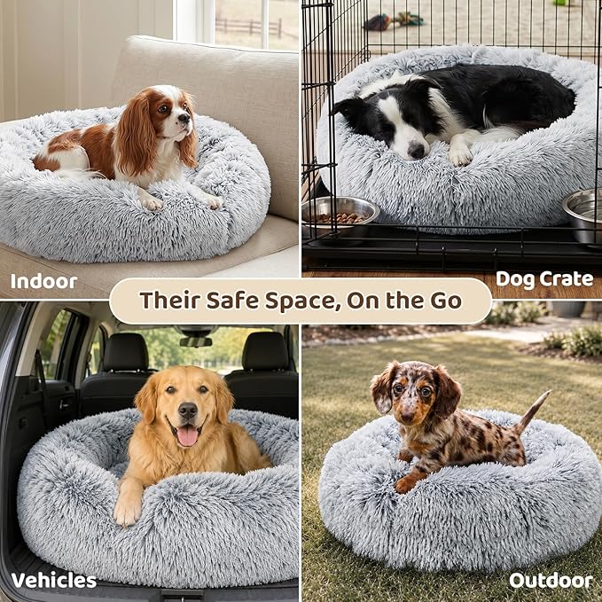 JOLLYVOGUE Dog Beds Large Sized Dog, 36 inches Calming Soft Anti-Anxiety Donut Dogs Bed, Washable Round Fluffy Cushion for Large Pets, Fits up to 80 lbs Pets