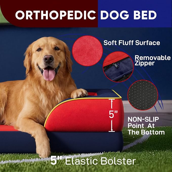 Comfort Expression Orthopedic Dog Bed for Extra Large Dogs 45x35 Inch, Waterproof Egg Crate Foam XL Pet Bed with Bolsters, Dog Couch with Washable Cover & Non-Slip Bottom, Kansas