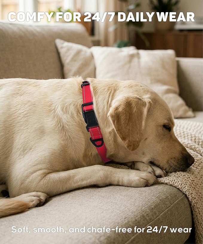 TagME Reflective Nylon Dog Collars, Adjustable Classic Pet Collar with Quick Release Buckle for Large Dogs, Red, 1.0" Width