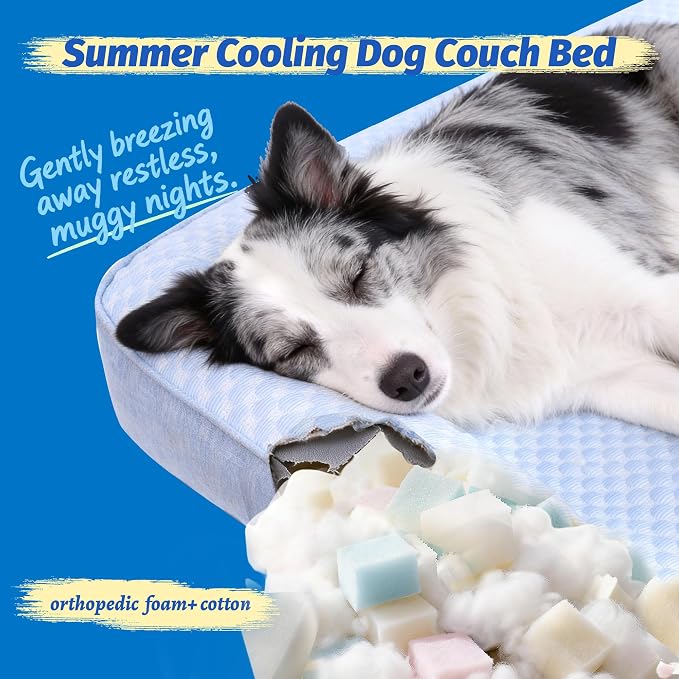 WATANIYA PET Cooling Dog Bed, Washable Cooling Mat for Dogs with Removable Cover, Self Cooling Couch Cover for Dog, Non-Slip Dog Couch Bed, 35x31 Inch, Blue