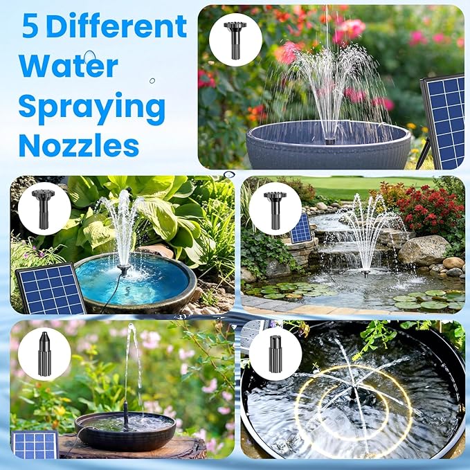 Antfraer 4W Solar Fountain Pump with Pond Filter, Solar Pond Filter Kit with 5 Nozzles & PVC Tubing, Solar Water Fountain for Outdoor Bird Bath, Small Ponds, Water Circulation & Oxygenation