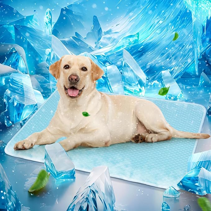 Mora Pets Dog Cooling Mat Instant Self Cooling Pad for Dogs & Cats Breathable Washable Summer Pet Cool Mat Indoor Outdoor, Cold Blanket for Floor Crate Car Travel Use Non Slip Large 40'' x 28'' Blue