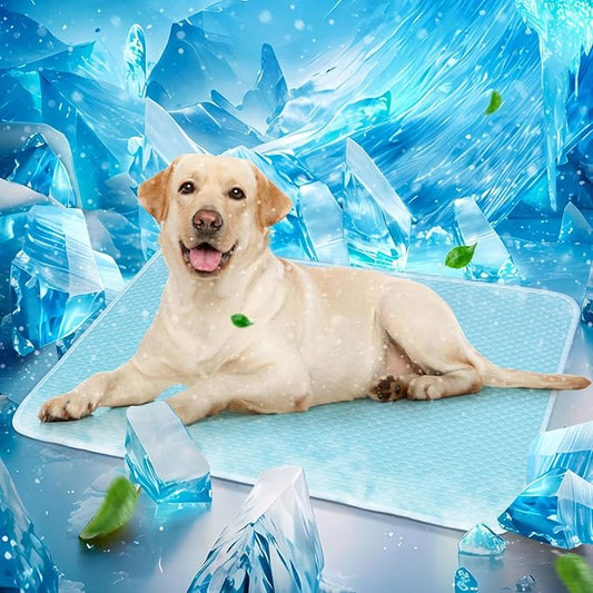 Mora Pets Dog Cooling Mat Instant Self Cooling Pad for Dogs & Cats Breathable Washable Summer Pet Cool Mat Indoor Outdoor, Cold Blanket for Floor Crate Car Travel Use Non Slip Large 40'' x 28'' Blue
