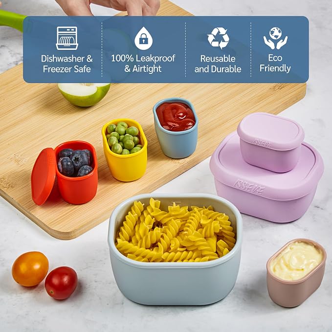 ISSEVE 12Pcs/Set Nesting Silicone Food Storage Containers with Lids, BPA Free Reusable Meal Prep Silicone Containers Airtight, Freezer Dishwasher Safe (33.8oz, 20oz, 10oz, 6.7oz, 1.3oz) (Red)