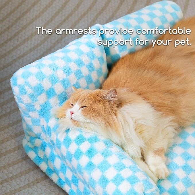Hollypet Fluffy Dog Cat Bed Pet Couch Beds Plush Soft Warming Washable Puppy Bed for Small Medium Dogs and Large Cats, Blue and White, 24" L x 18" W x 10" Th