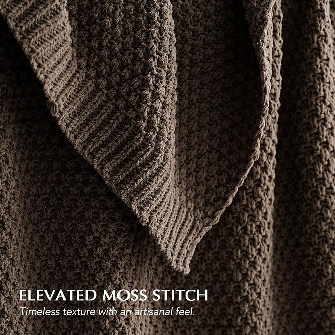 EVERGRACEHOME Chunky Chenille Knit Throw Blanket for Couch, Soft Luxurious Moss Stitch Blankets for Bed, Cozy Decorative Farmhouse Knitted Throws for Sofa, Cocoa Brown, 50" x 60"