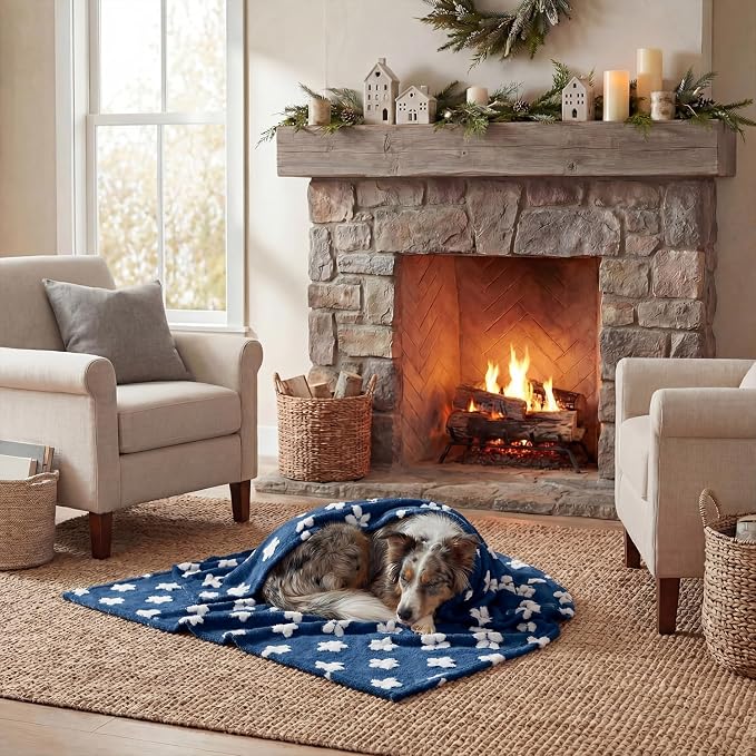 Horaldaily Pets Flannel Blanket, Navy Blue Flowers 3D Textured Soft Fuzzy Fluffy Plush Cozy Fleece Premium Blankets for Dog Cat Puppy Kitten Couch Protection, 16x23