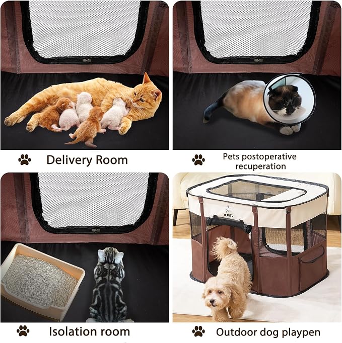 Portable Foldable Pet Playpen Collapsible Crates Kennel Playpen for Dog cat and Rabbit &Travel playpen Outdoor or Indoor (Medium（31.5" L x 23.6" W x 21.7" H）, Brown)