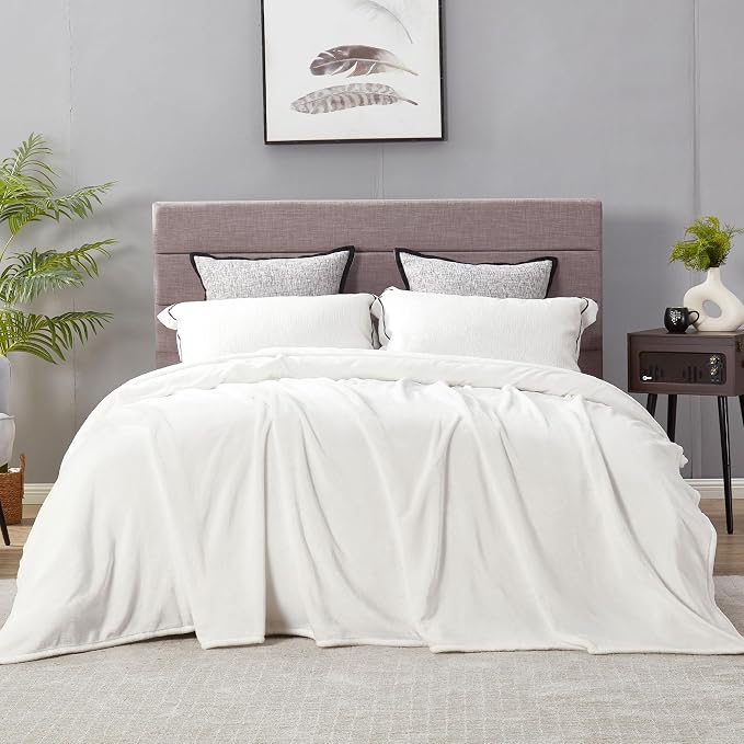 DREAMNINE Extra Large Solid Soft Comfy Fluffy Fleece Bed Blanket Full Size 80" x 90", Luxury Decorative Fuzzy Blanket for Bedroom, Big Cozy Shaggy Warm Flannel Blankets for Winter Autumn Pet, White