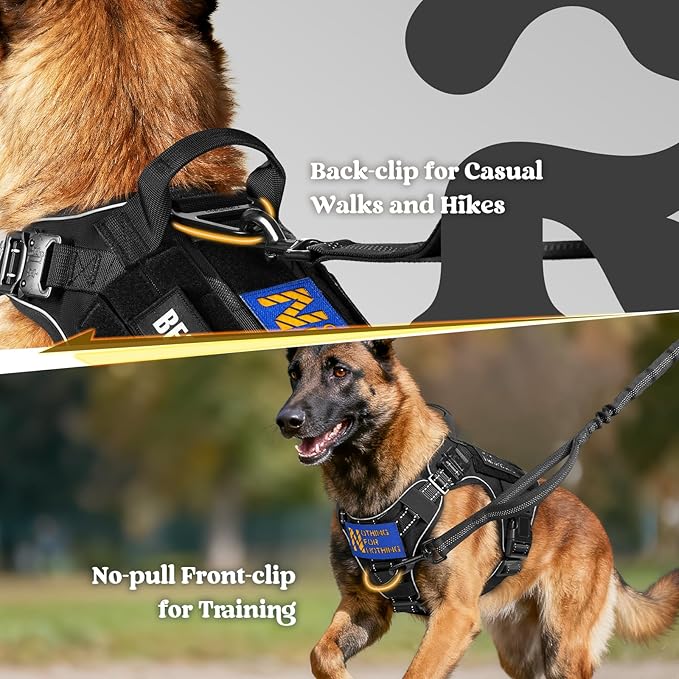 rabbitgoo Tactical Dog Harness for Large Dogs, No Pull Upgraded Reflective Heavy Duty Molle Vest with Handle, Adjustable Military Service Dog Vest for Walking Hiking Training, Black, XL