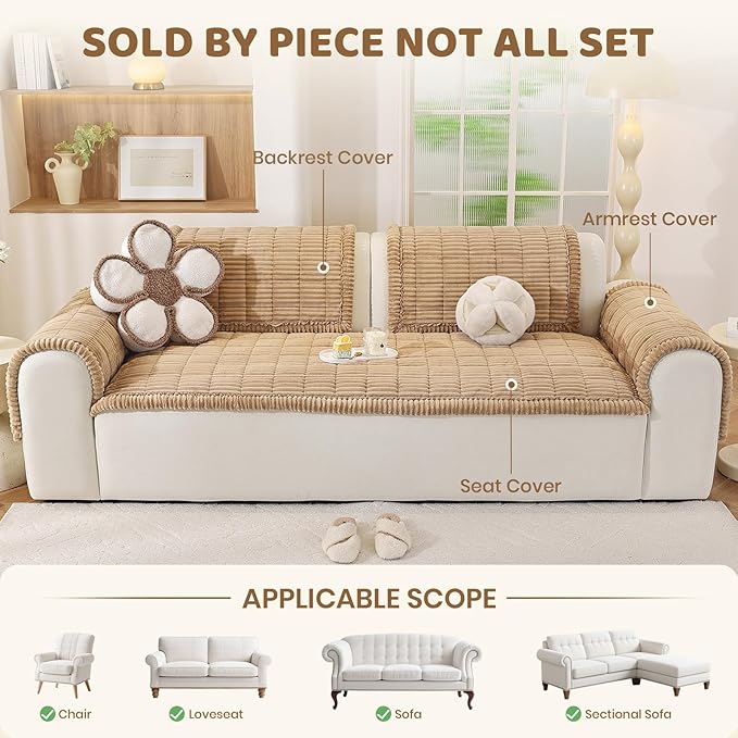 Royhom Couch Cover for Dogs Washable, Soft Thick Pet Couch Covers for Sofa, Pawcart Couch Protector Pet Friendly, Furniture Covers Dog Mat for Couches and Sofas (Khaki, 27.6 x 47.2 Inch)