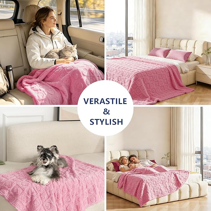 gogobunny Large Pet Blanket for Dogs Cats, Ultra Soft 300GSM Coral Fleece Washable Furniture Protector for Couch Bed Car Seat, Calming Crate Mat Blanket for Large Breeds, Pink, 40x50IN