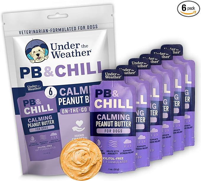 Under the Weather Pet PB & CHILL Dog Peanut Butter Dog Treats | Vet-Formulated 100% Natural and Tasty Calming Treats for Dogs | Promotes Calmness and Relieves Anxiety for Dogs | 1 Oz - Pack of 6
