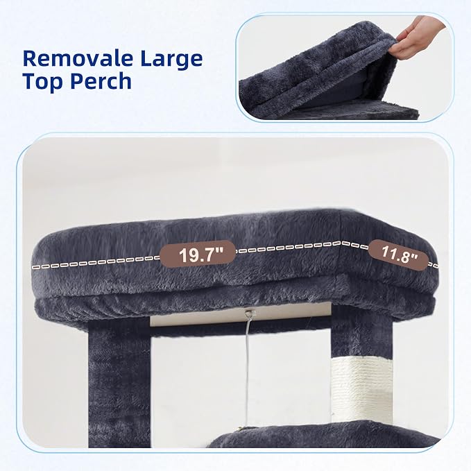 Gitelsnour Cat Tree for Large Cats, 78.7"(200cm) Tall Cat Tower for Indoor Cats Multiple Cats with Large Top Perch, Cat Condo, Cat Hammcok, Cat Scratching Post, Dark Gray GCT031G